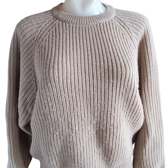 Vintage Women's Sweater Pichet & Post Petite Beige Ribbed Crewneck 1990's 12/14 - Picture 1 of 5